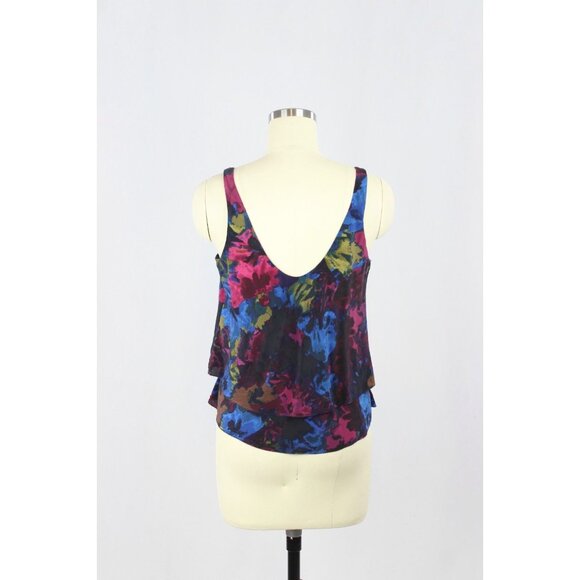 Aritzia T BABATON Floral Printed Silk Crepe Tiered Layered A-Line Tank, Size XS - Picture 3 of 11
